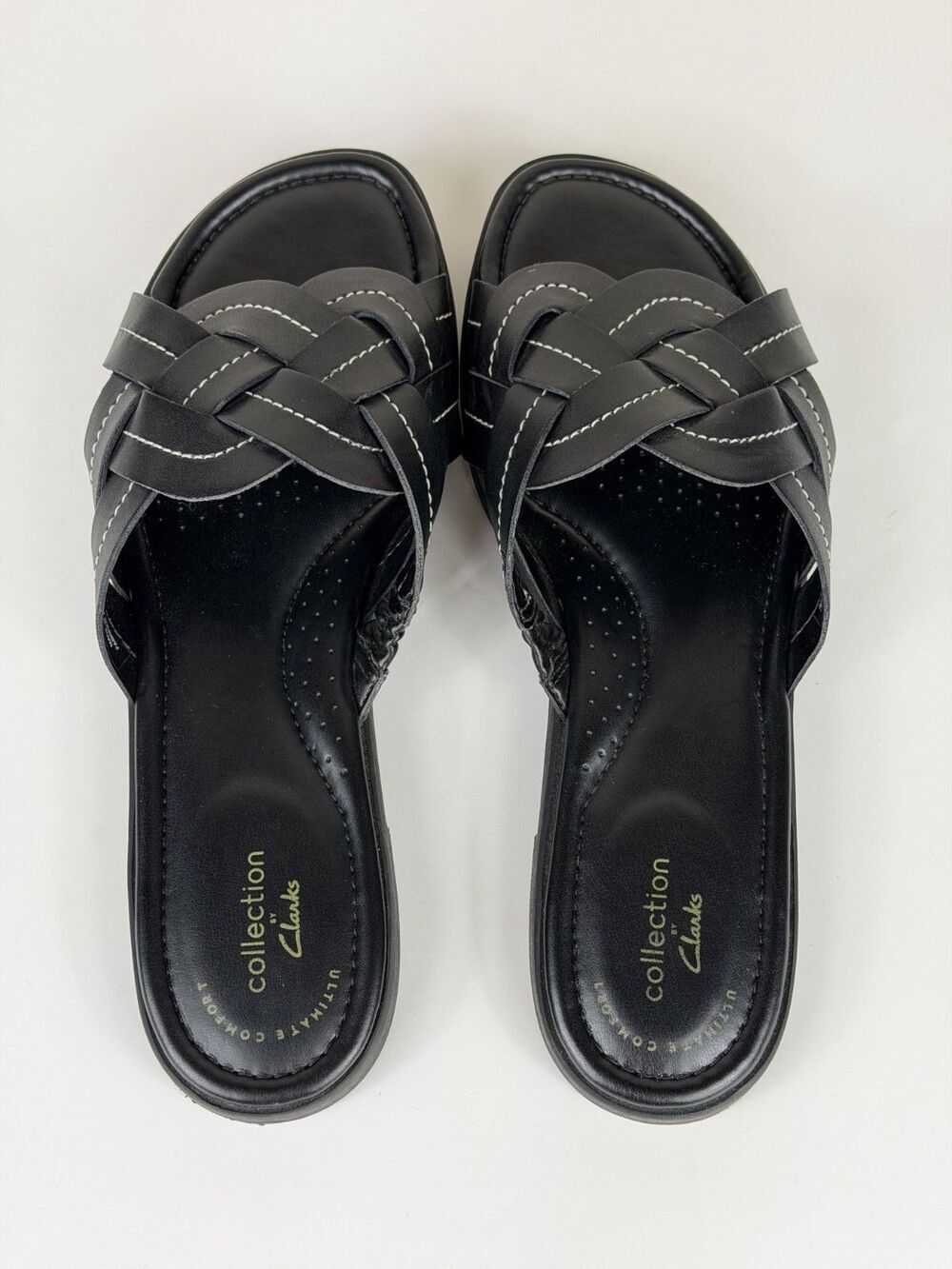 Clarks Collection Women's Slide Sandals Size 9 Black Woven Comfort Sandals